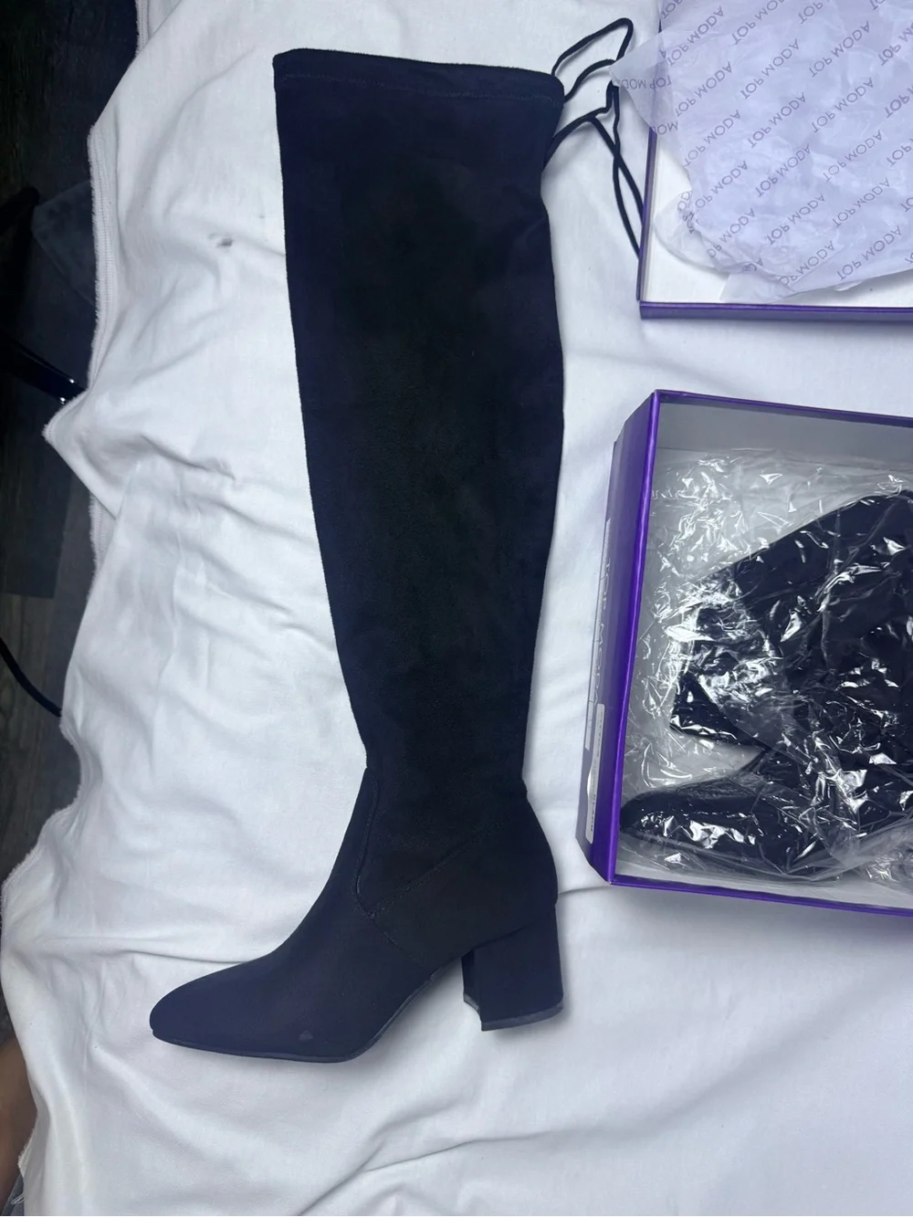 TOP Moda Black Over-the-Knee Block Heel Boots